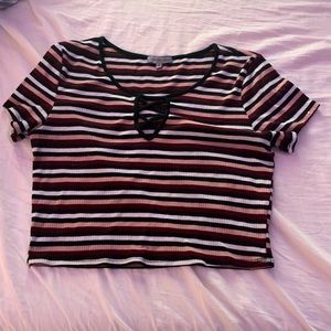 Stripped crop top with design in front